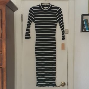 Black and White Striped Copper Key Midi Dress